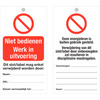 Etikett ''Niet bedienen - Werk in uitvoering'' Rot/Schwarz recto verso PVC 80x150x0,3